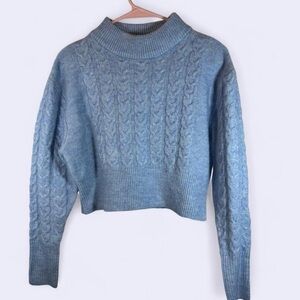 Cozy Blue Cable Knit Turtleneck Sweater